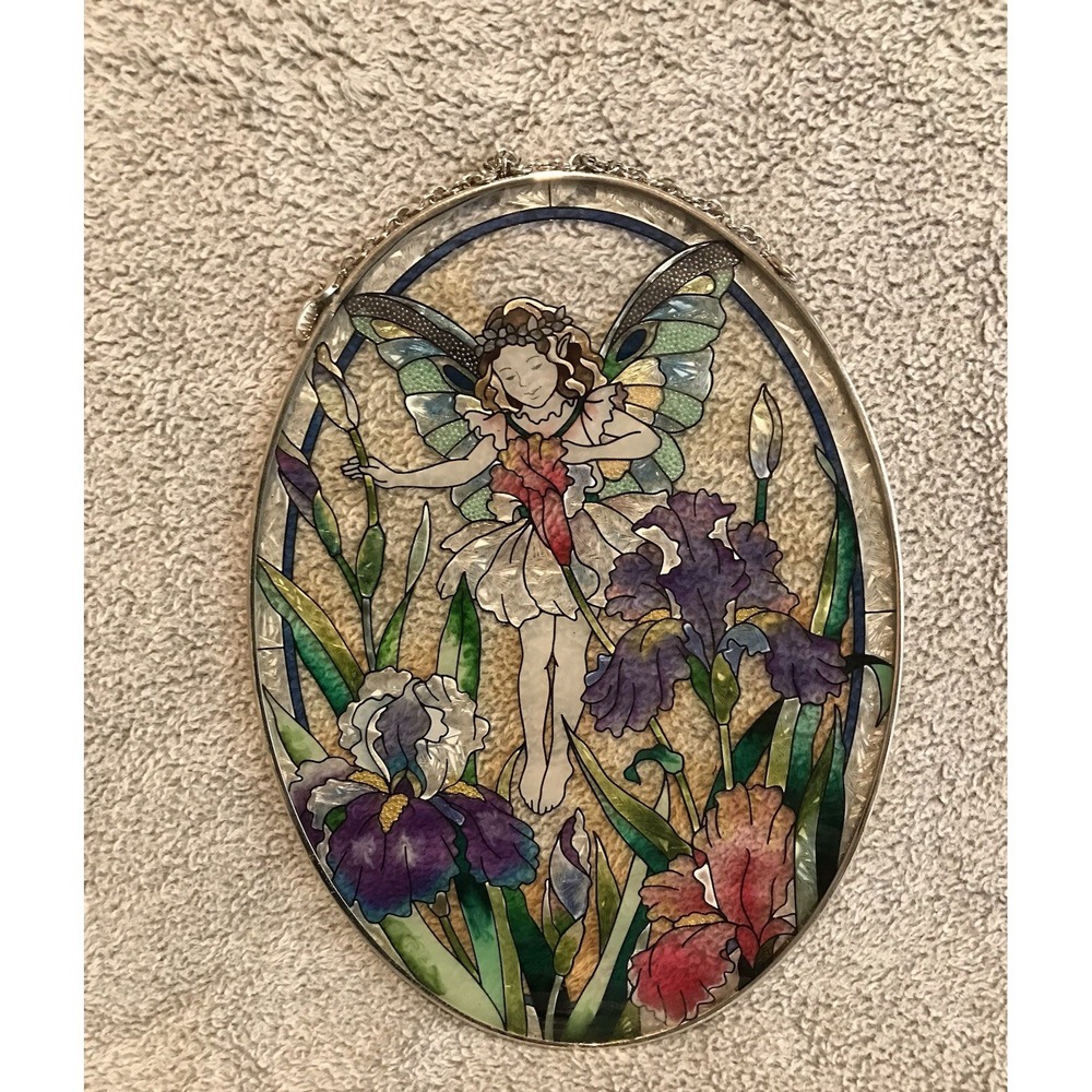 Amia Studios Stained Glass Window Fairy Floral Hanging‎ Hand Painted Sun Catcher